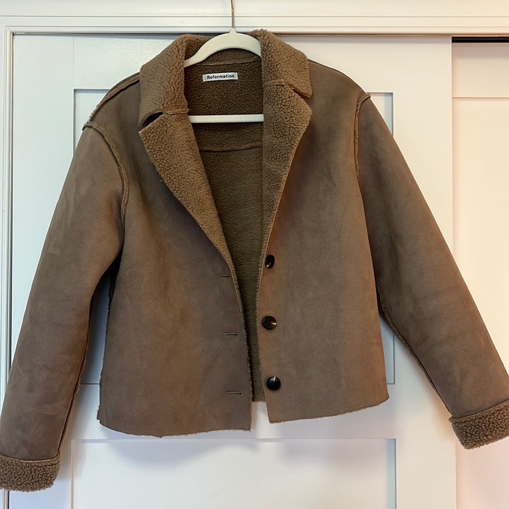 Reformation faux fur and leather jacket